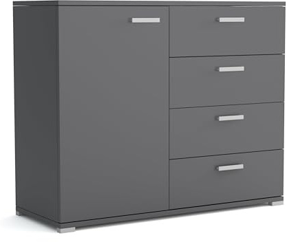 Brent - Kommode mit 4 Schubladen und 1 Turen 100 cm Breit Brixton, Sideboard für Wohnzimmer oder Schlafzimmer, Komodenschrank, Kommode Grau