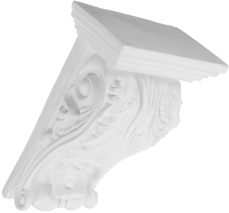 HOMSFOU Ménsula Decorativa Tallada Para Estantes Poliuretano Blanco 13,5 Cm, Aplique Superpuesto Incrustaciones Para Decoración Del Hogar y Muebles, Diseño Estilo Europeo Para Interiores, Pack Único