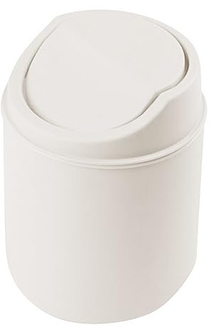 Desktop Trash Can with Lid Mini Waste Bin Small Bin Recycling Trash Can Countertop Bin For Bathroom Kitchen Desk,Swing Lid Open (White)