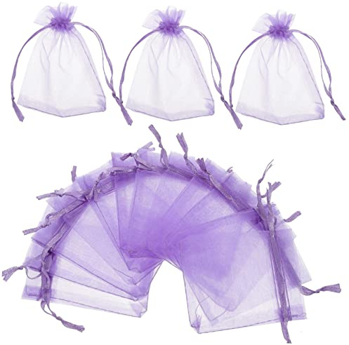 SOPOTUTU 50stücke Organza Beutel Mit Kordelzug Kleine Netzbeutel Süßigkeitenbeutel Verpackungsbeutel Für Partygeschenke Lila Organzasäckchen Tragbare Beutel Für Süßigkeiten Und Kekse