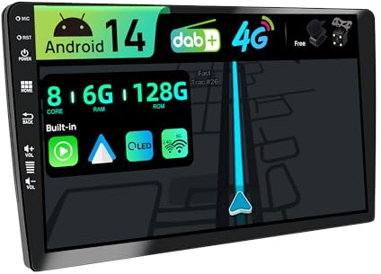 BXLIYER Radio integrata 4G LTE DAB | Android 16 QLED autoradio con GPS Navi| 6G + 128G | CarPlay Android Auto | Fotocamera + MIC | Controllo volante WiFi BT | 10.1 pollici Octa-Core Bluetooth DAB+