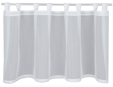 Sehlbach Cortina de bistró de Voile Liso, Blanco, 135 x 50 cm Visillo de Media Ventana, Tejido Transparente, Decoración rápida, Elegancia Atemporal, Certificado Oeko-Tex