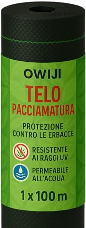 OWIJI Telo Pacciamatura Anti Erbacce Erbe Infestanti PRO Polipropilene Dimensioni 1 x 100 m Agricolo Super Resistente Tessuto Permeabile Resistenza Raggi UV Giardino Orto Aiuola