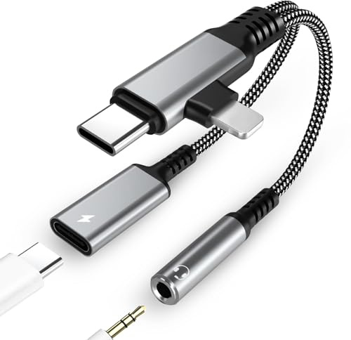 2 en 1 Adaptador y Carga para Auriculares USB C, Adaptador Auriculares USB C a Jack 3.5mm, HiFi Audio con Carga Rápida, Divisor Compatible iPhone 15/16 Pro/Max Samsung S24/Ultra Huawei