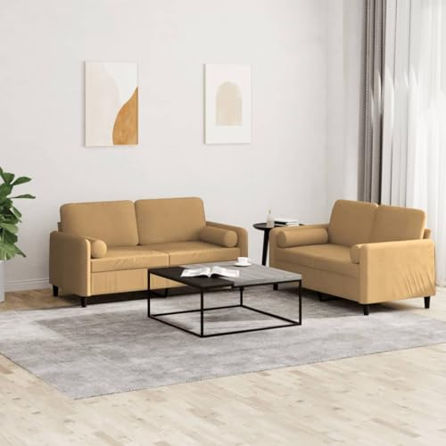 RMIHSJG Samt Sofagarnitur 3-Sitzer mit Rollkissen, Bequemes Velours Sofa Set für Wohnzimmer, Robustes Gestell aus Metall und Sperrholz, Graue Polstergarnitur zum