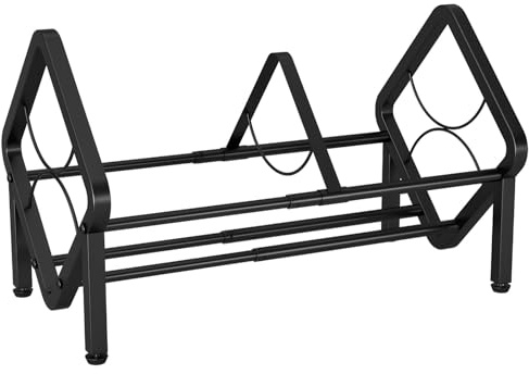 Vestamore Adjustable Lp Rack, Telescopic Vinyl Record Storage, Holds Lps, Compact Design, Black Metal Frame, Carbon Steel Construction, Triangular Support, Easy Installation