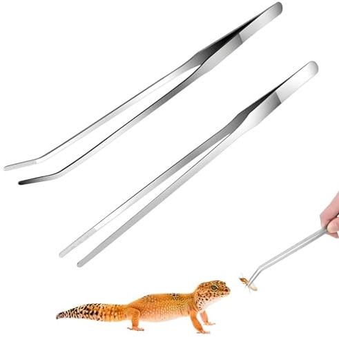 Haluway 2Pcs 27cm Aquarium Tweezers, Straight & Curved Dual Set, Stainless Steel Tongs, Anti-Rust, Serrated Non-Slip for Aquarium Plant & Reptile Feeding