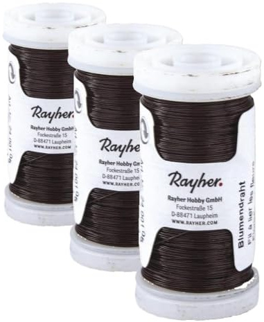 Rayher Fil di Ferro Fioristica, Marrone Scuro, 0,35 Mm Ø, Spoletta 100 M, 2400105 (Confezione da 3)