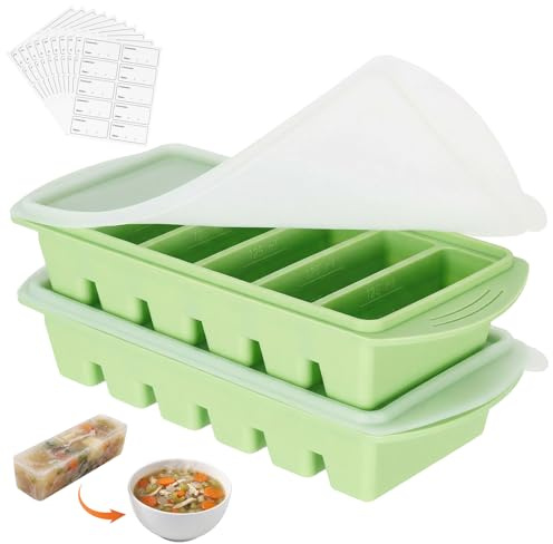 2-pack soppfrysningsbehållare, 6 fack × 125 ml soppkub silikon frysbehållare med lock, BPA-fri mat soppfrys, soppa isbitsform för buljong, sås (gräsgrön)