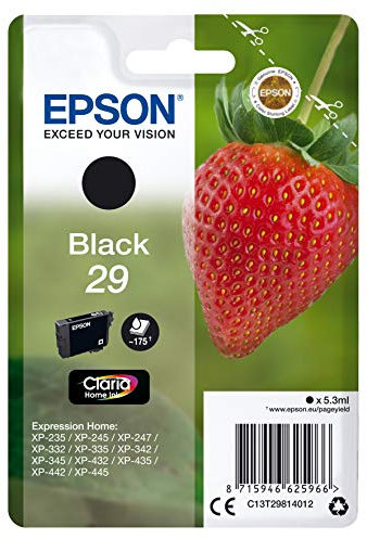 Epson 29 Fraise Noir, Cartouche d'encre d'origine, XP-235 XP-243 XP-245 XP-247 XP-255 XP-257 XP-332 XP-335 XP-342 XP-345 XP-352 XP-355 XP-432 XP-435 XP-442 XP-445 XP-452 XP-455