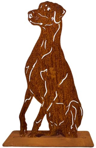 Terma Stahldesign Rost Hund Dobermann lebensgroß Metall Gartenfigur Handmade Germany wetterfest Gartendeko Tierfigur Grabdeko Geschenk