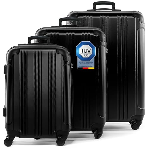FERGÉ Kofferset 3 teilig Hartschale QUÉBEC Reisekoffer Trolley-Set (Handgepäck, L, XL) 3er Set Hartschalenkoffer Roll-Koffer 4 Rollen 100% ABS schwarz