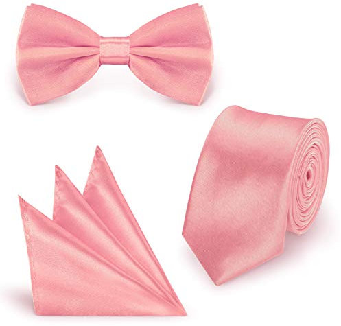 StickandShine Inh. Christian Müller 3 in 1 SET hochwertige Satin Polyester Krawatte Fliege Einstecktuch Altrosa