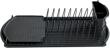 WENKO Scolastoviglie Basic, scolapiatti per stoviglie, ideale come appoggio vicino al lavello, in metallo verniciato a polvere e plastica, 47,5 x 11 x 26,5 cm, nero