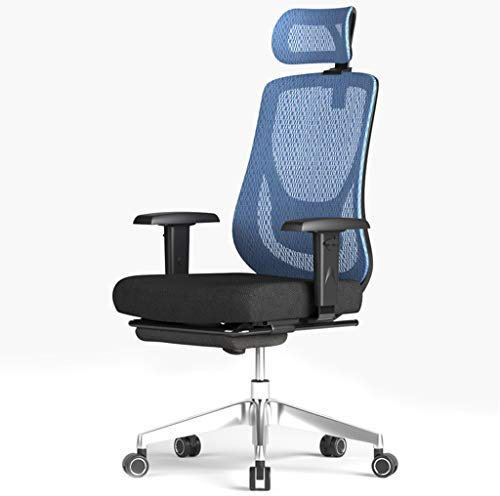 SXSGSM Mesh-Bürostuhl, Schreibtischstuhl, mit Fußstütze, Arbeitsstuhl, Drehlift-Sessel, ergonomischer Computerstuhl, Liege, verstellbares Nackenkissen, Sitzhöhe (Color : Black) (Blau) The New