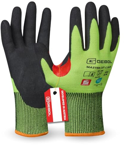 Gebol Master Cut C Plus | Guanti da lavoro con protezione antitaglio | Guanti in nitrile da uomo | Taglia XL (Gr 10) | Giallo neon | 1 paio