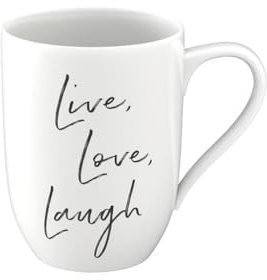 Villeroy & Boch - Statement, Becher mit Henkel, Live Love Laugh, 280ml, Premium Porzellan, weiß