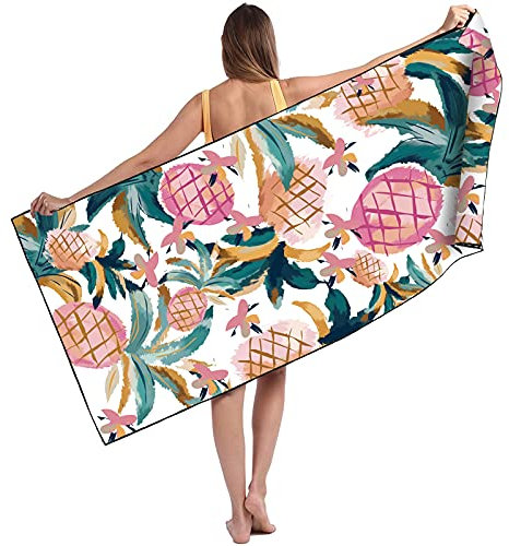 Runmeihe Strandtuch, 80 x 180cm Extra großes Mikrofaser Strandtuch für Erwachsene, Doppelseitiges Sandfreies Schnelltrocknend Leichtes Handtuch für Strand Schwimmen Ananas