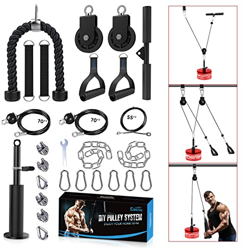 Concho Weight Pulley System, Upgraded Cable Pulley System Gym with Adjustable Weight Cable&Detachable Handles, Workout Pulley System for LAT Pulldown Triceps Biceps Curl Chest Home Gym Attachments