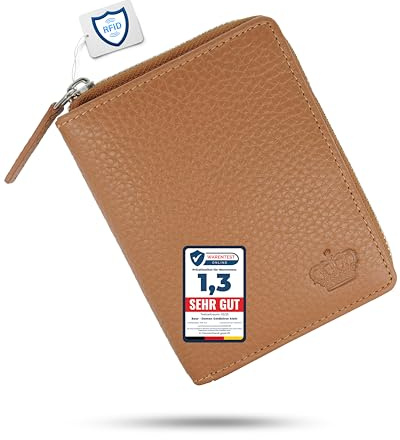 Baur - Damen Geldbörse aus echtem Leder mit RFID-Schutz (Cognac) | Kleines Portemonnaie, 6 Kartenfächer, Druckknopfverschluss, Münzfach mit Reißverschluss, geprägtes Rindsleder