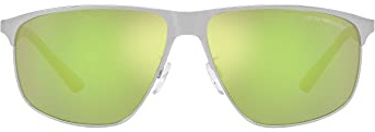 Emporio Armani Ea2094 Quadratische Sonnenbrille für Herren, Silber matt/hellgrün, verspiegelt, grün, 60 mm