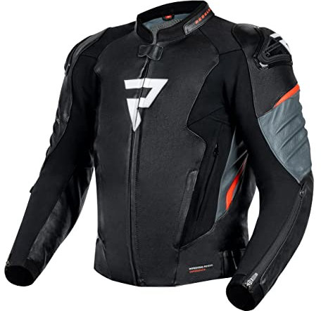 REBELHORN Veloce Motorradjacke Herren | Leder | Ellbogen und Schulterprotektoren Stufe 2 | Schulterschieber | 6 Belüftungskanäle mit Reißverschluss