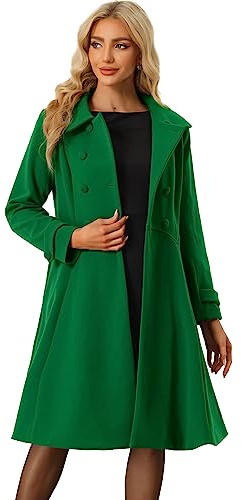 Allegra K Abrigo Vintage de Invierno para Mujer Abrigo Largo con Doble Botonadura Verde XS