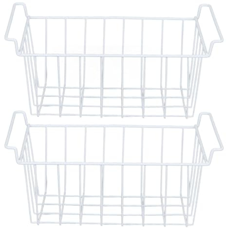 Large 2pcs Wire Storage Freezer Baskets, Rustproof with Portable Handles, Ideal for Pantry, Fridge, Bathroom, Bedroom, Laundry Room and More (48.5x24.5x20cm / 19.1x9.6x7.9in)