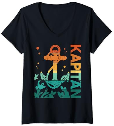 Witziger Kapitän Spruch Bootsbesitzer Segeln - Retro Anker T-Shirt mit V-Ausschnitt