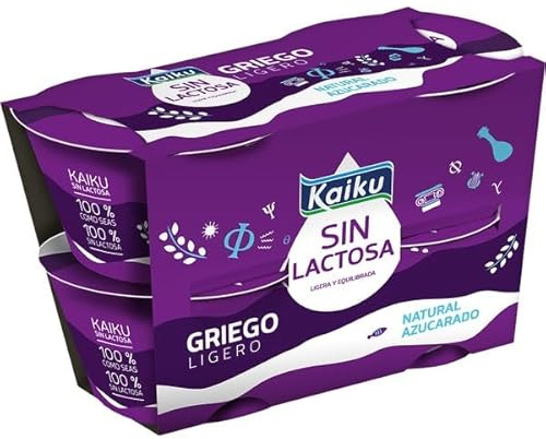 (6 PACK) DE 4 x 90 g. KAIKU Yogur griego ligero Sin lactosa SABORES VARIOS (REFRIGERADO) (SABORES VARIADOS)