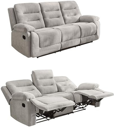 Gemütliches Dreisitzer Sofa mit Federkernpolsterung und Wellenfedern B220/T98/H103 cm, verstellbare 3er Couch durch halbautomatische Relaxfunktion, Bezug Chenille in Grau / 15503