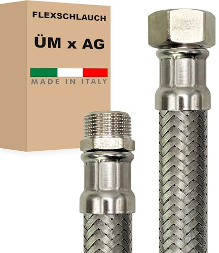 Flexschlauch DN32-1 1/4 Edelstahl Panzerschlauch Sanitär Hauswasserwerk - Made in Italy (1 1/4 ÜM x 1 1/4 AG, 80 cm)