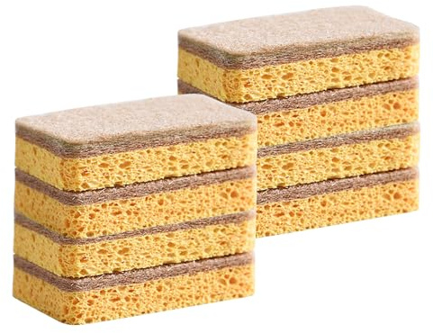 DOETYD 8 Pack Eco Sponges Cleaning Biodegradable Washing Sponge Compostable Dish Sponge 100% Plastic-Free Scratch Pads Cleaner for Kitchen Dishes with Heavy Duty