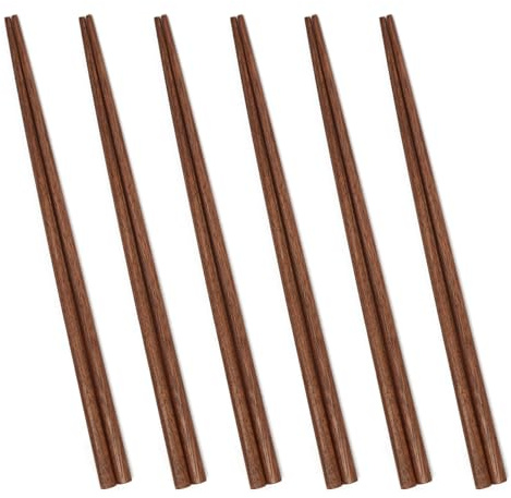 UPTALY Set di 6 paia di bacchette in legno di noce nero (23 cm), testa appuntita, leggere, minimaliste, riutilizzabili, per cucina giapponese, sushi, pesce