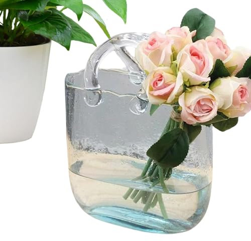 Vaso di borse di vetro, Vasetti di vetro Fish Bowl, Vasi di vetro soffiato mano trasparente con bolla, Vaso di fiori unico forma di borse per centrotavola, Decorazione domestica moderna