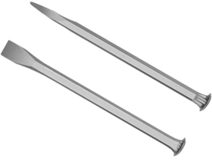 Leefasy Set of 2 Stone Carving Chisel Masonry Chisel Carbon Steel with Hardened Steel Striking Cap Heavy Duty Flat and Pointed, 300mm