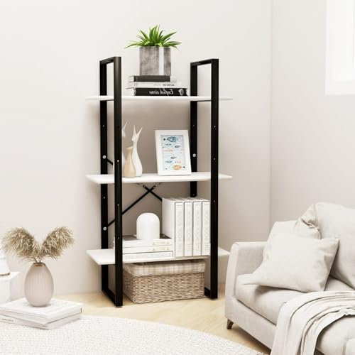 ShGaxin Lagerregal, Regal, Bookshelf, Leiterregal, Standregal, Wandregal, Aktenregal, DVD Regal, Weiß 60x30x105 cm Massivholz Kiefer