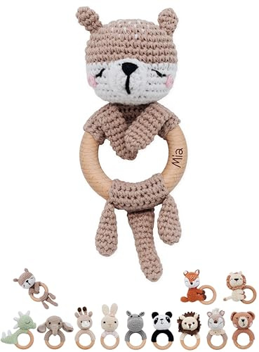 wunderwunsch® - Personalisierter Beißring Baby - Niedlicher Greifling für Baby's ab 0 Monate - Babyrassel mit Name als Baby Geschenk für Mädchen und Jungen (Otter,mit Name)