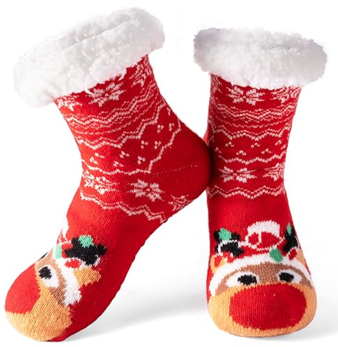 Giggling Getup Flauschige Weihnachtssocken für Frauen, Socken mit süßem Muster, Crew-Socken für Zuhause, Geschenke für Frauen zu Weihnachten