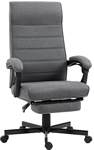 Vinsetto Silla de Escritorio Reclinable Silla de Oficina Giratoria con Altura Ajustable Respaldo Ángulo Inclinado Reposapiés Retráctil y Reposabrazos Silla para Estudio Carga 120 kg Gris