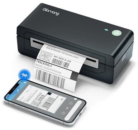 Gloryang Bluetooth Thermal Shipping Label Printer, 4X6 Inkless Label Machine for iOS, Android, Laptop, Wireless Printer for Small Business, Compatible with Amazon, UPS, Shopify, Black