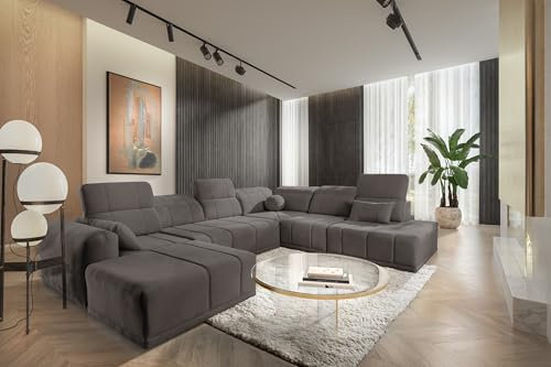 All4All Ecksofa mit Schlaffunktion Rico X 360 cm x 300 cm- Schlafsofa mit Bettkasten - Wohnlandschaft U-Fom - XXL Sofa Groß - Big Sofa - Taupe - Chenille Gewebe - Seite Links - Modern 26