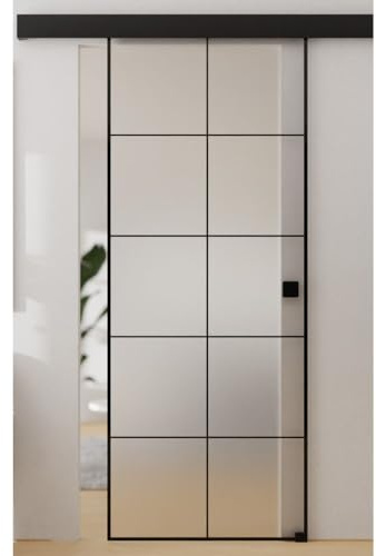 HORI Glasschiebetür Loft Design – ESG-Sicherheitsglas Milchglas ohne Bohrungen – Glastür zum schieben - Raumtrenner für Innenräume ohne Zubehör - Lofttür ohne Beschläge 2183 x 935 mm I ohne