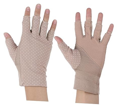 CALLARON Halbfingerhandschuhe Uv-Schutz Damen Outdoor Für Radfahren Klettern Reiten Leichter Baumwolle Fingerlose Sonnenschutzhandschuhe Khaki
