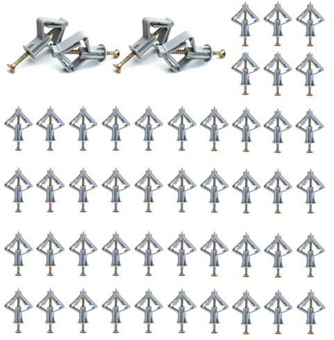 VZU 50 Stück Gipskartondübel und Schrauben Set, Hohlraumdübel mit Tchrauben, Trockenbau anker mit Edelstahlschrauben Sets für hohle Trockenbauwand Hohlraum TV Wandhalterungen