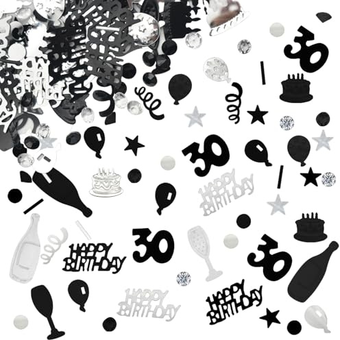 30 Konfetti Deko Geburtstag 30 Geburtstagsdekoration Tischdeko Geburtstag dekoration Confetti 30. Streudeko Schwarz Silber Frauen Männer