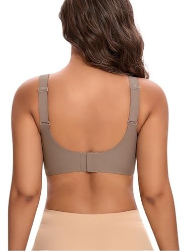 Jiuday Damen BH ohne Bügel Nahtloser Gepolstert Bra Weich (#322-Flacher V Kaffee,2XL)