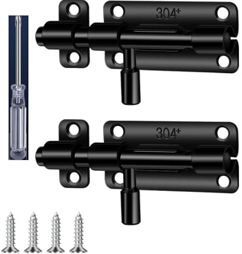2 Stück Türriegel für Schiebetore mit Loch für Vorhängeschloss, 304 Edelstahl Schlossriegel Beidseitig Schieberiegel Türsicherheitsschloss, für Badezimmer Schuppen Schlafzimmer Ca. 4 Zoll, Schwarz