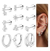 LOLIAS 11Pcs Helix Piercings Ohrringe Silver Für Damen Hypoallergene Chirurgenstahl Piercing Ohrstecker Helix Piercings Tragus Piercing Creolen Für Mehrfachpiercing