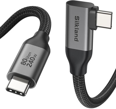Silkland 80Gbps USB4 V2.0 Kompatibel mit Thunderbolt 5 Kabel 2M Winkel | bis zu 120Gbps mit Bandwidth Boost 16K/Dual 8K, PD3.1 240W, USB-C Kabel 90Grad für Thunderbolt 4/3, SSD, MacBook M4 Pro, Dock
